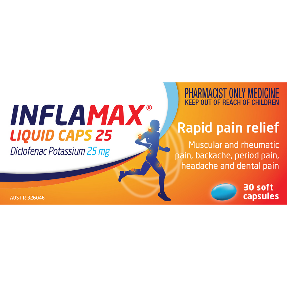 Inflamax Pain Relief Liquid Capsules – Fast-Acting Relief, 30 Soft Capsules