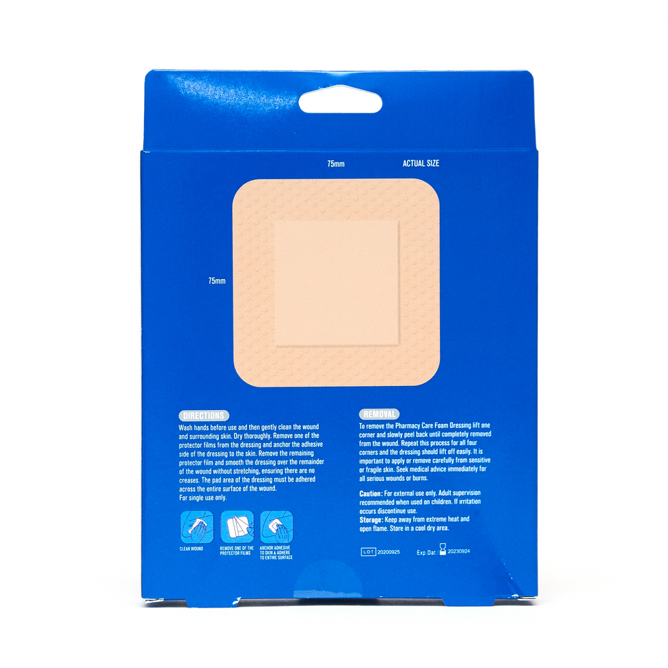 Pharmacy Care Foam Dressing 7.5cm x 7.5cm 2 Pack