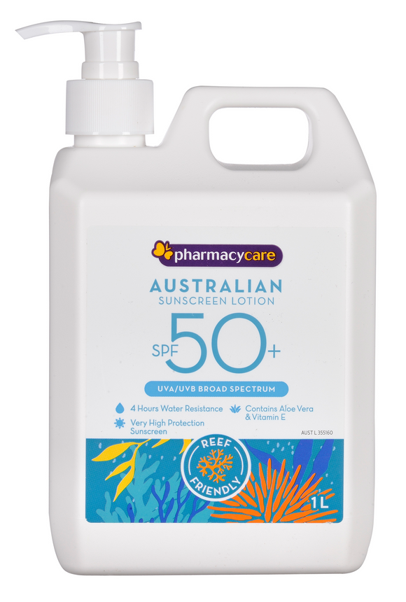 Pharmacy Care Sunscreen Lotion SPF 50+ Pump 1 Litre Sun Protection