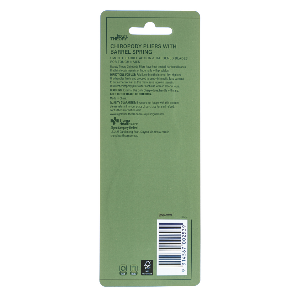 Beauty Theory Chiropody Pliers with Barrel Spring and Hardened Blades