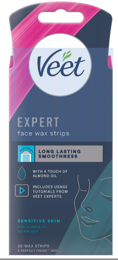 Veet Easy-Gel Face Wax Strips 20 Strips with 4 Perfect Finish Wipes