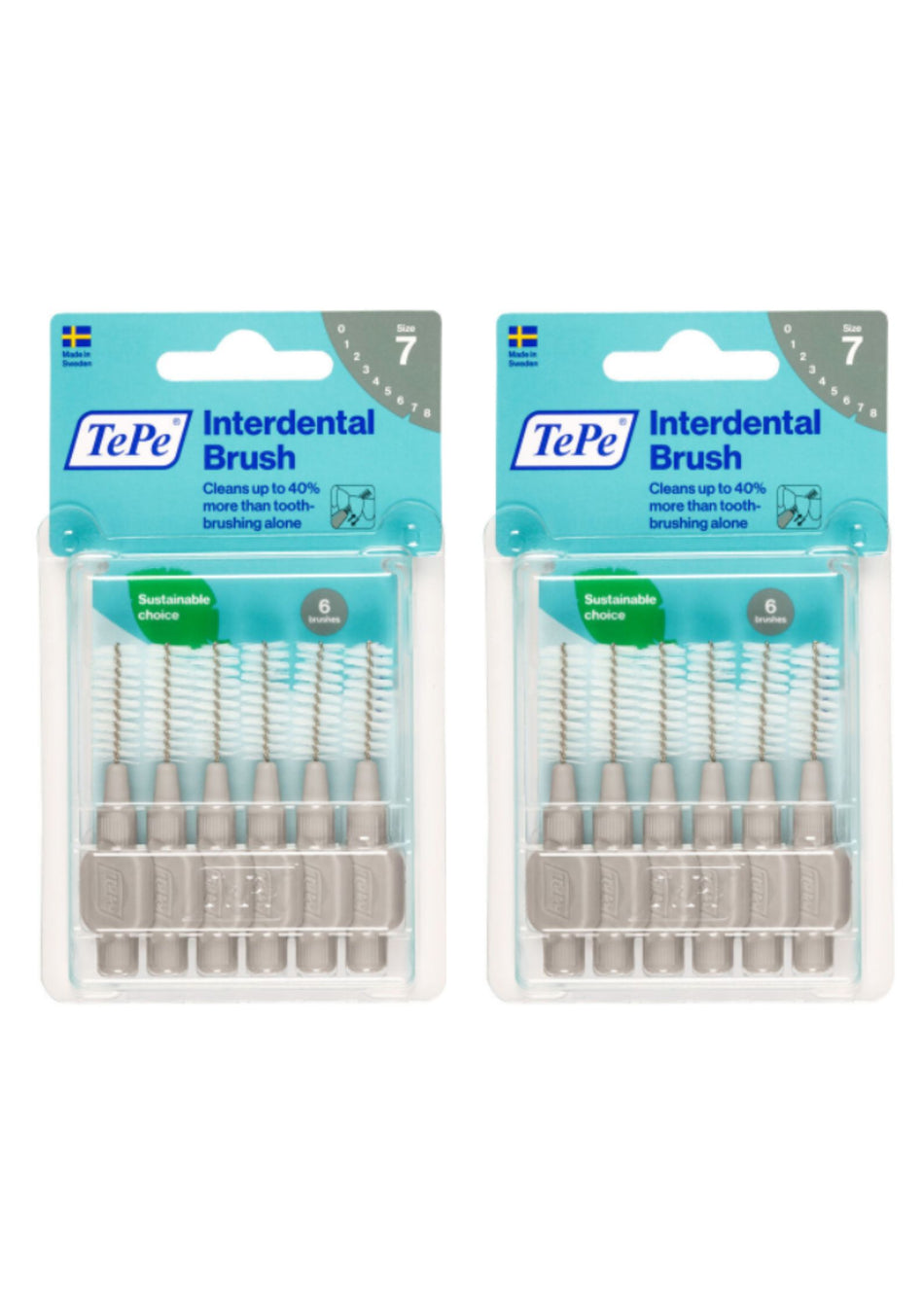 2 x TePe Interdental Brushes 1.3mm Grey Size 7 Original - ISO 6 Packs