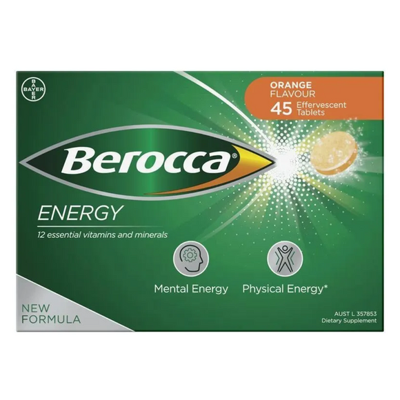 Berocca Energy Vitamin B and C - Orange Flavour 45 Effervescent Tablets