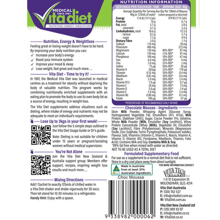 VITA DIET Chocolate Mousse - back of packet / nutrition panel