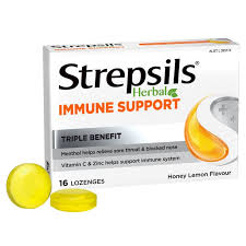 Strepsils Herbal Immune Support Lozenges Honey Lemon 16 Pack (EXPIRY Jan 2026)