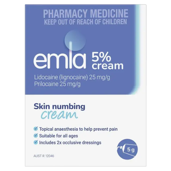 Emla Skin Numbing Cream 5g + 2 Dressings