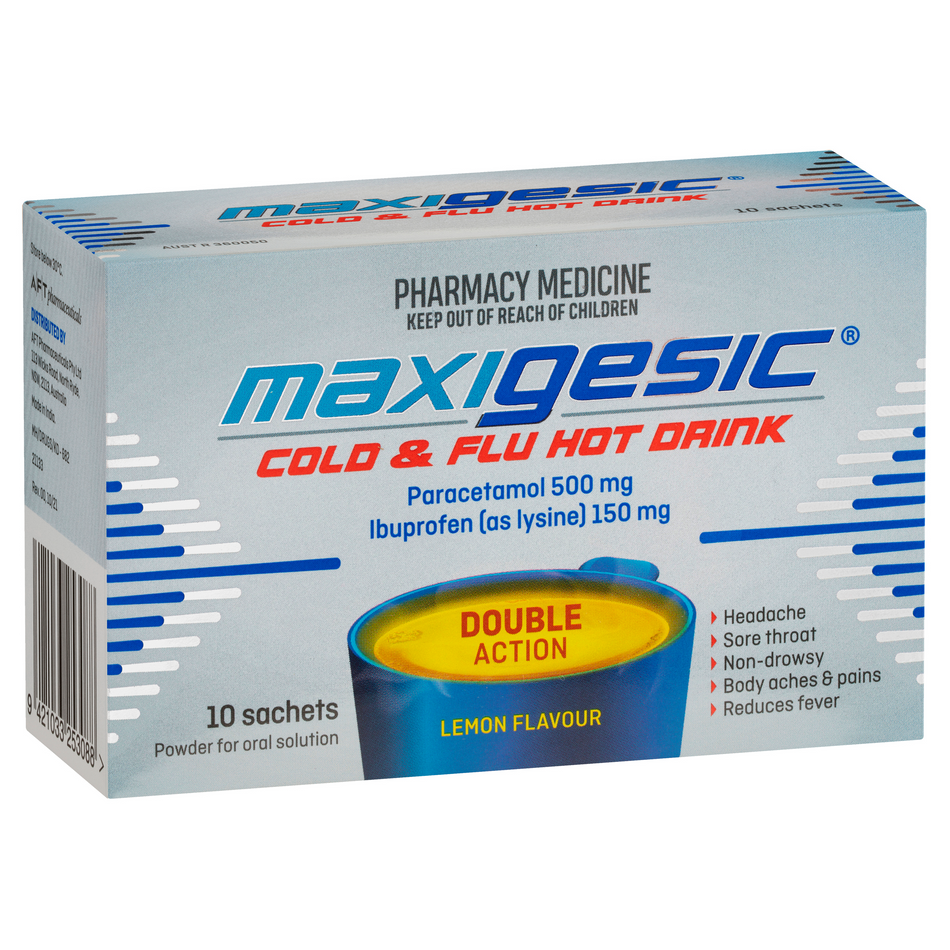 MAXIGESIC Cold & Flu Hot Drink Lemon Flavour 10 Sachets