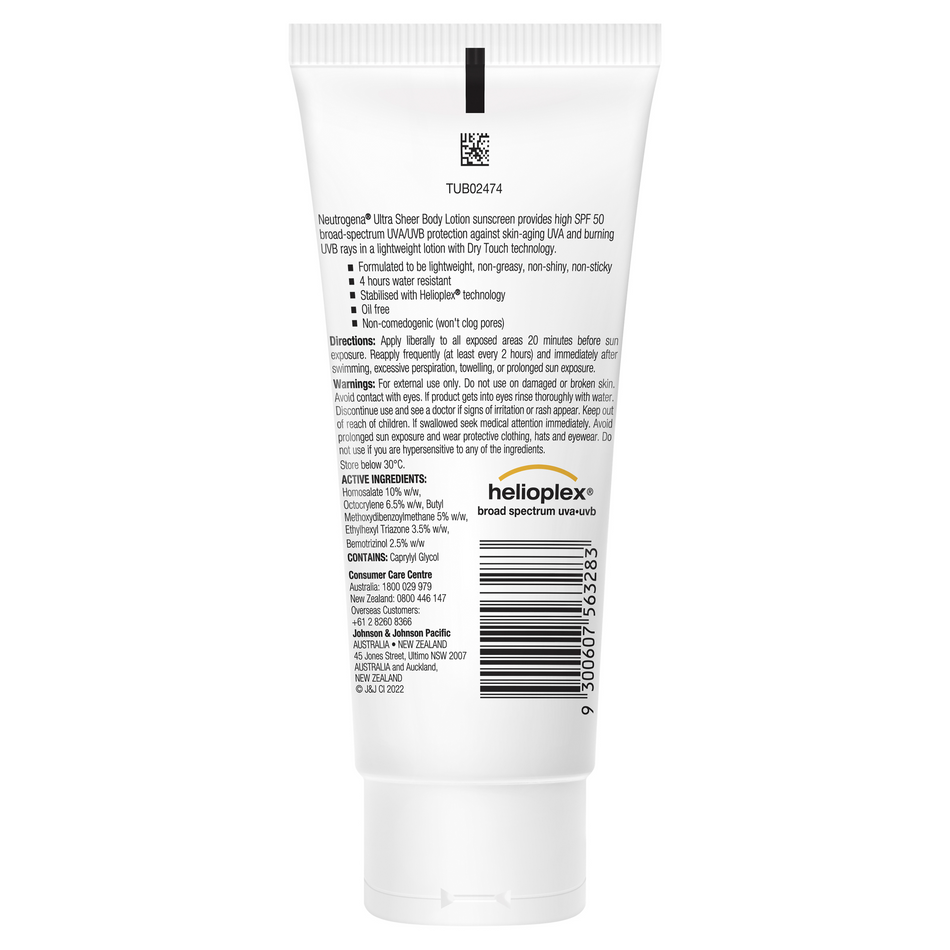 Neutrogena Ultra Sheer Body Lotion Sunscreen SPF 50+ 85mL