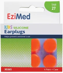 EziMed Kids Silicone Earplugs 6 Pairs + Case