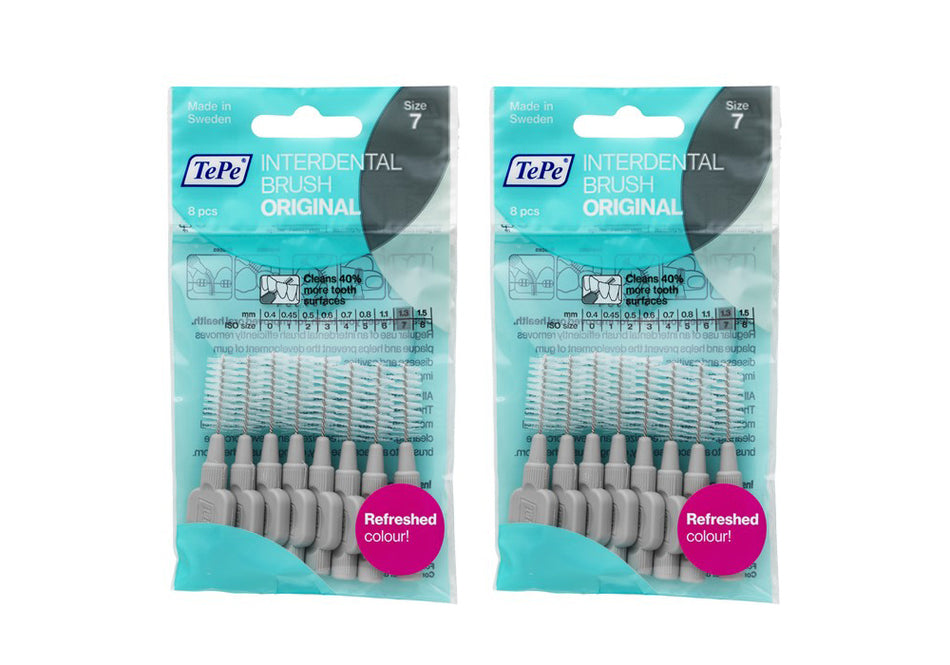 2 x TePe Interdental Brushes 1.3mm Grey Size 7 Original - ISO 6 Packs