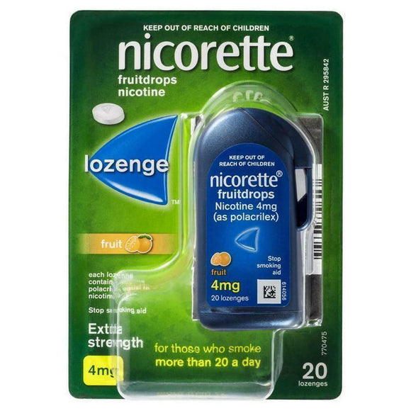 Nicorette Fruitdrops 4mg Nicotine Fruit Extra Strength 20 Pack