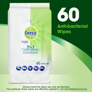 Dettol 2 in 1 Anti-Bacterial 60 Wipes Disinfectant  99.9% NEW Sanatiser