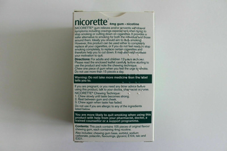 Nicorette Gum Classic 4mg Nicotine Extra Strength 105 Pack