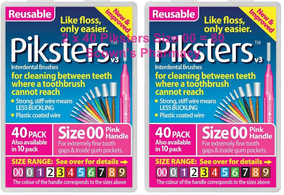 2 x 40 Pack = 80 Piksters Size 00 Interdental PINK Handle Brush Like Floss