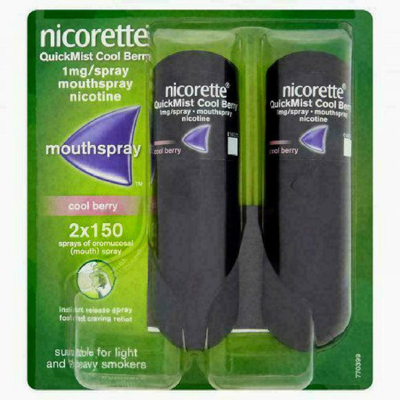 Nicorette QuickMist Mouth 150 1/mg Nicotine Spray Cool Berry 2 Pack