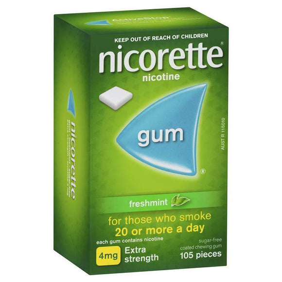 Nicorette 4mg Nicotine Gum Extra Strength Freshmint 105 Pack