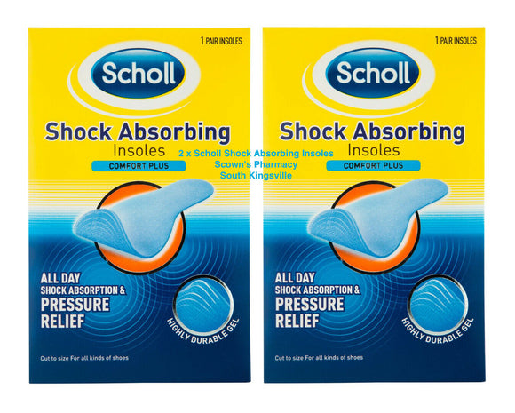 2 x Scholl Shock Absoring Shoe Insoles Pairs - Comfort Plus - Shoe Pad Foot Care