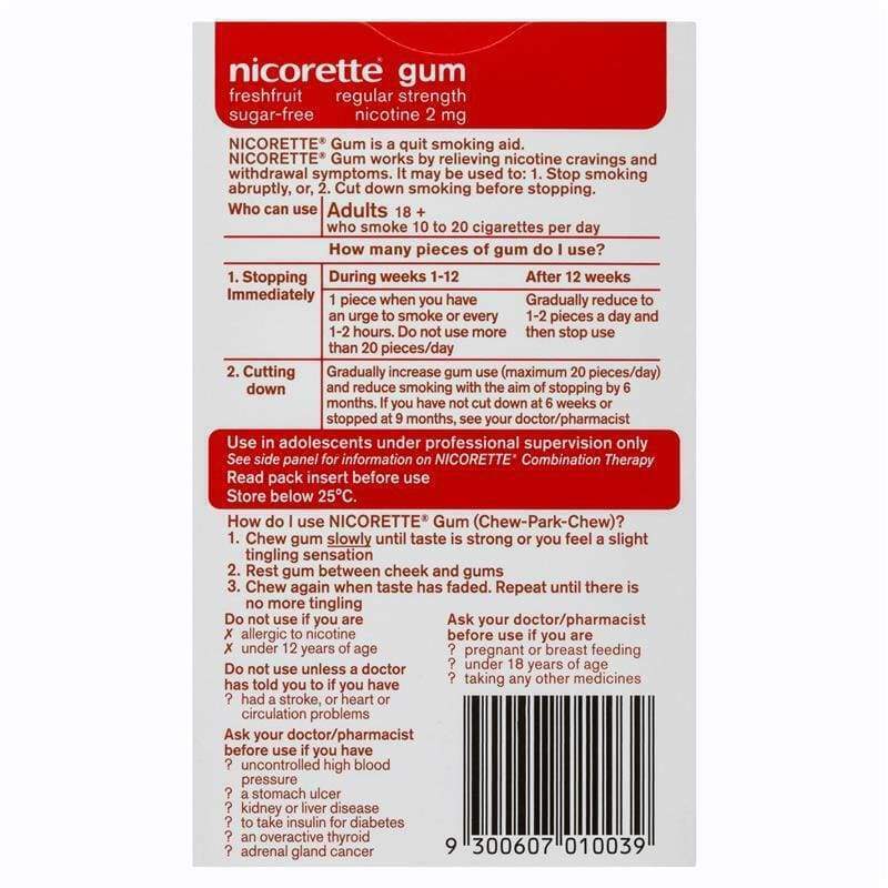 Nicorette Gum Regular Strength Coated Freshfruit 2mg 105 Pack