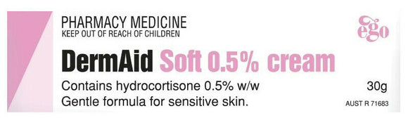 DermAid Soft Cream 30g Gentle Cream 0.5% Rashes Dermatitis Eczema