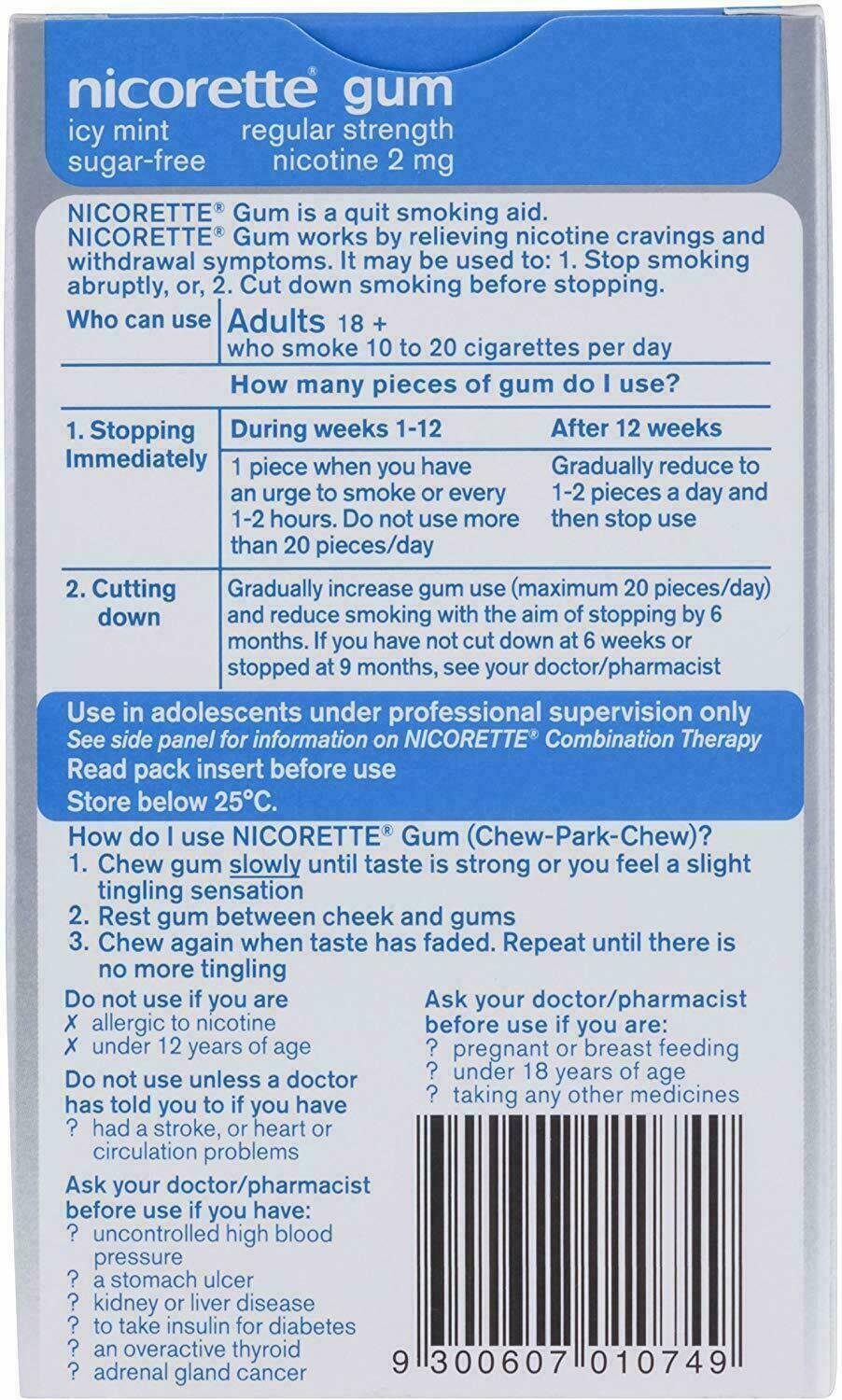 Nicorette Gum Regular Strength Coated Icy Mint 2mg 105 Pack