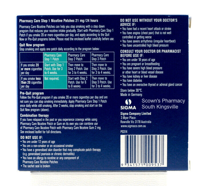 Pharmacy Care Nicotine 7 Patches 21mg 24 Hours Step 1