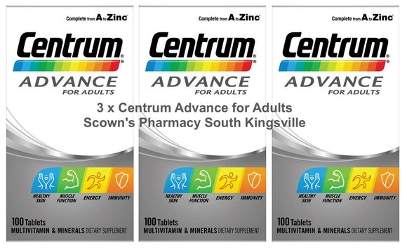 3 x Centrum Advance 100 = 300 Tabs MultiVitamins & Minerals Immunity Vitamin C