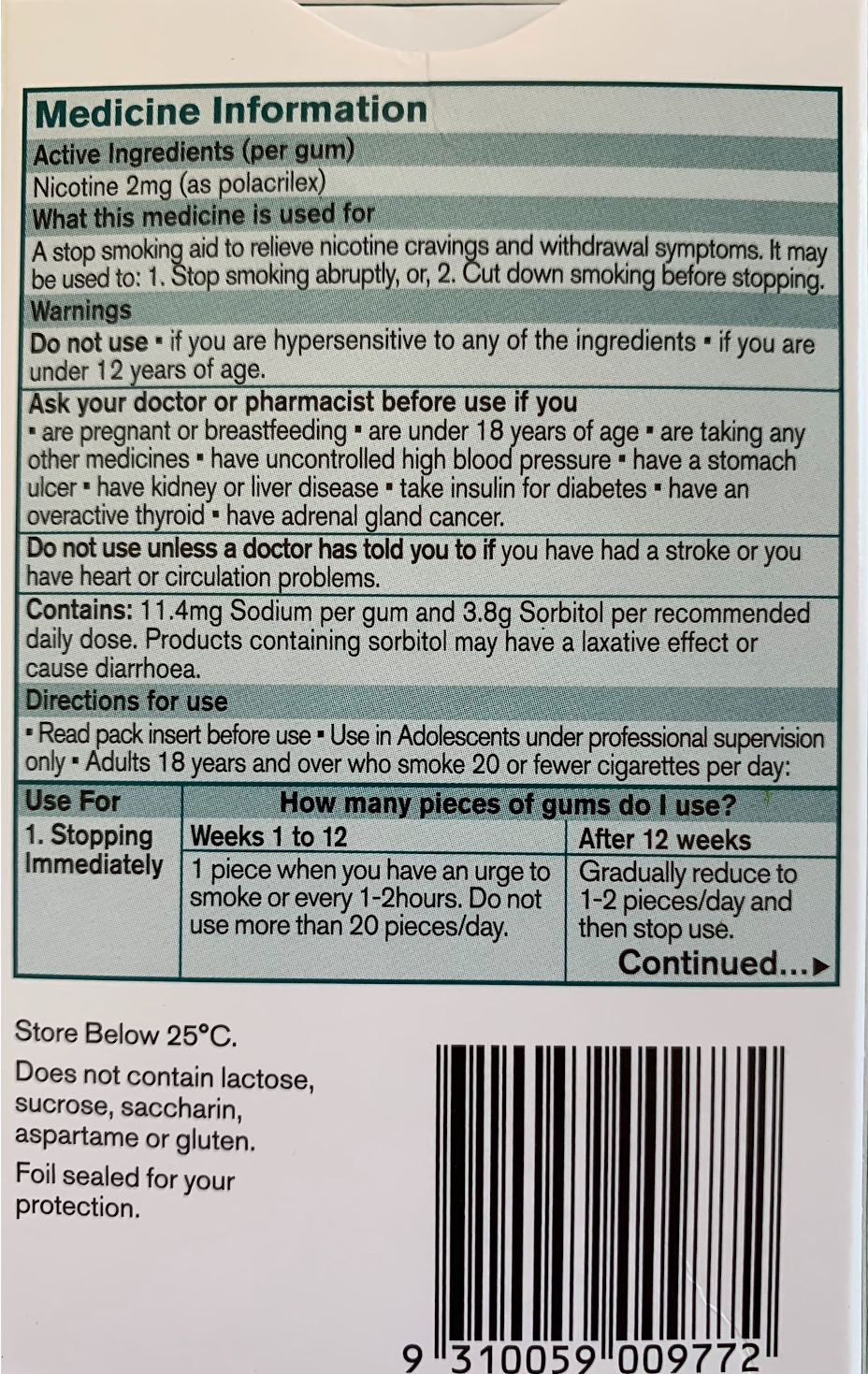 Nicorette Gum Regular Strength 2mg Nicotine Freshmint 105 Pack