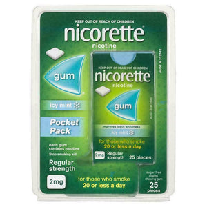 Nicorette Gum Icy Mint 2mg Nicotine Regular Strength 25 Pocket Pack