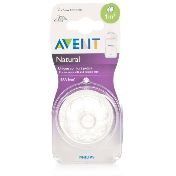 Philips Avent Natural Teat 1 Month+ Slow Flow - BPA Free - Anti Colic - 2 Pack