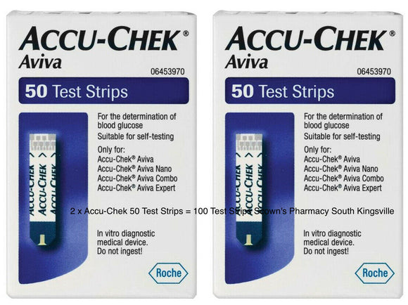2 x ACCU-CHEK Aviva Blood Glucose Test Strips 50 for all Roche Aviva Meters =100