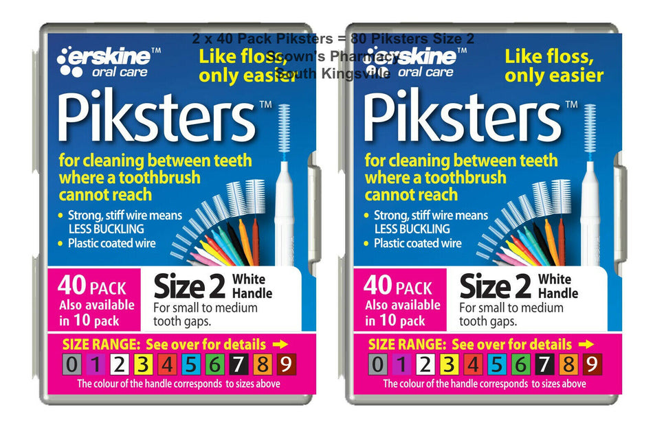 2 x 40 Pack = 80 Piksters Size 2 Interdental WHITE Handle Brush Like Floss