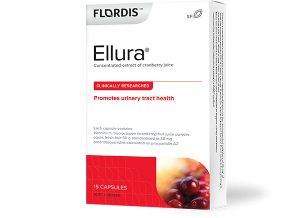 Flordis Ellura Recurrent Cystitis Urinary Tract Health Support Cranberry 15 Capsules