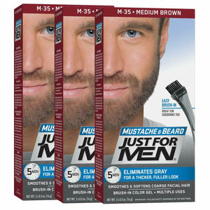 Just for Men Brush-In Colour Gel Moustache & Beard Medium Brown M35 Pack of 3