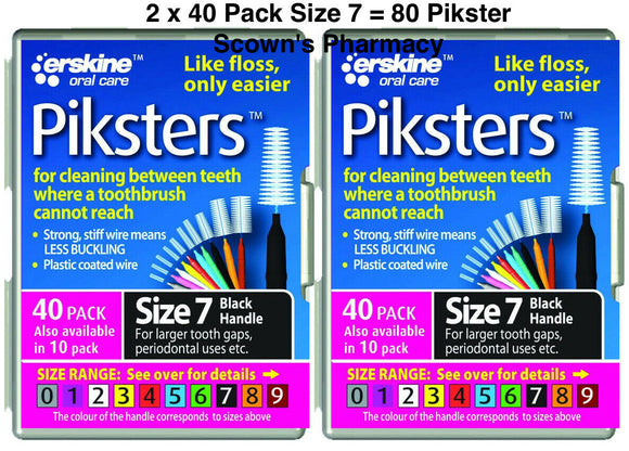 2 x 40 Pack = 80 Piksters Size 7 Interdental BLACK Handle Brush Like Floss