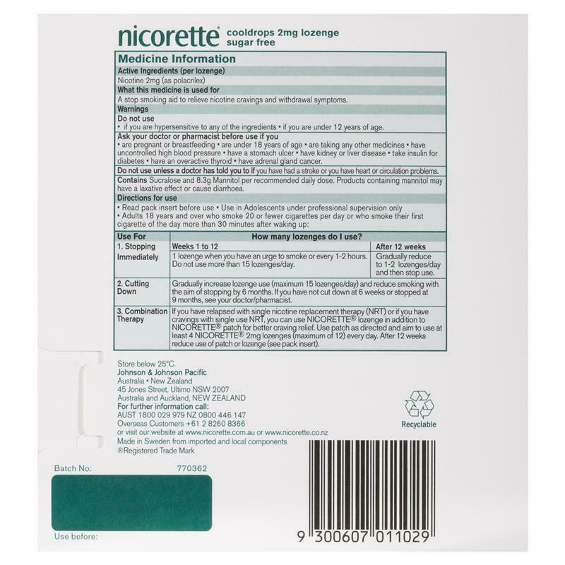 Nicorette Cooldrops Lozenge Regular 2mg Icy Mint 4x20 Pack