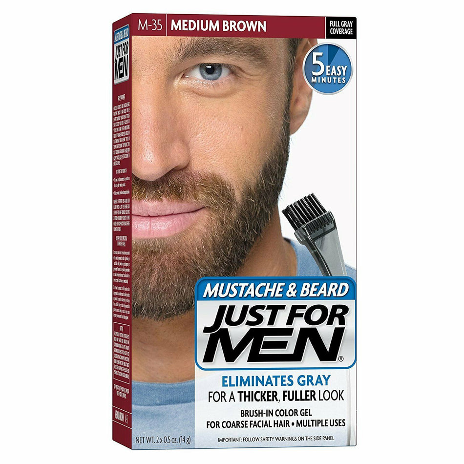 Just for Men Brush-In Colour Gel Moustache & Beard Medium Brown M35 Pack of 3