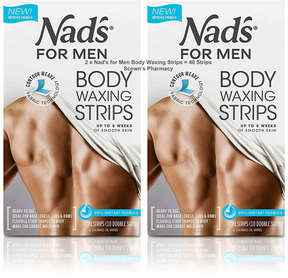 2 x Original Nad’s for Men Hair Removal Body Waxing Strips 40 Strips + Oil Wipes