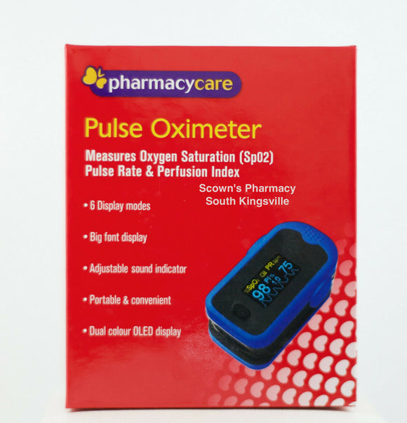 Pharmacy Care Oximeter Measures Oxygen Saturation, Pulse Rate, Perfusion Index