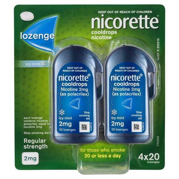Nicorette Cooldrops Lozenge Regular 2mg Icy Mint 4x20 Pack