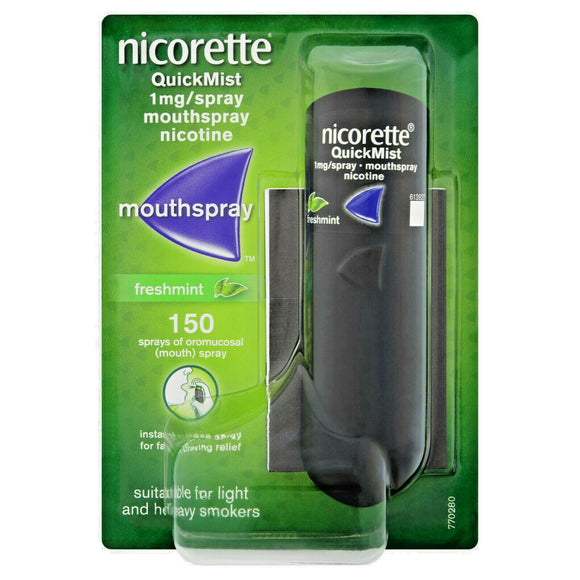 Nicorette QuickMist Mouth Spray 1mg Nicotine 150 Sprays Freshmint