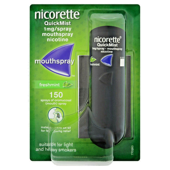 Quickmist Nicorette QuickMist Mouth Spray 1mg Nicotine 150 Sprays Freshmint ...