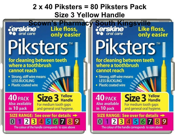 2 x 40 Pack = 80 Piksters Size 3 Interdental YELLOW Handle Brush Like Floss