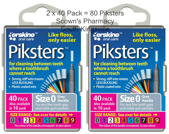 2 x 40 Pack = 80 Piksters Size 0 Interdental GREY Handle Brush Like Floss