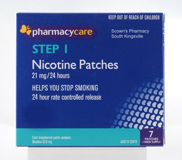 Pharmacy Care Nicotine 7 Patches 21mg 24 Hours Step 1