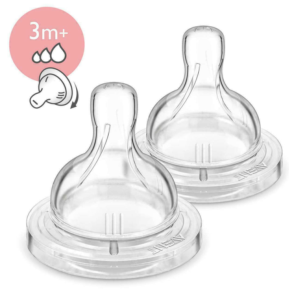 Avent Teat Silicone  X2 MEDIUM Flow 3months+  2 Pack - Anti Colic