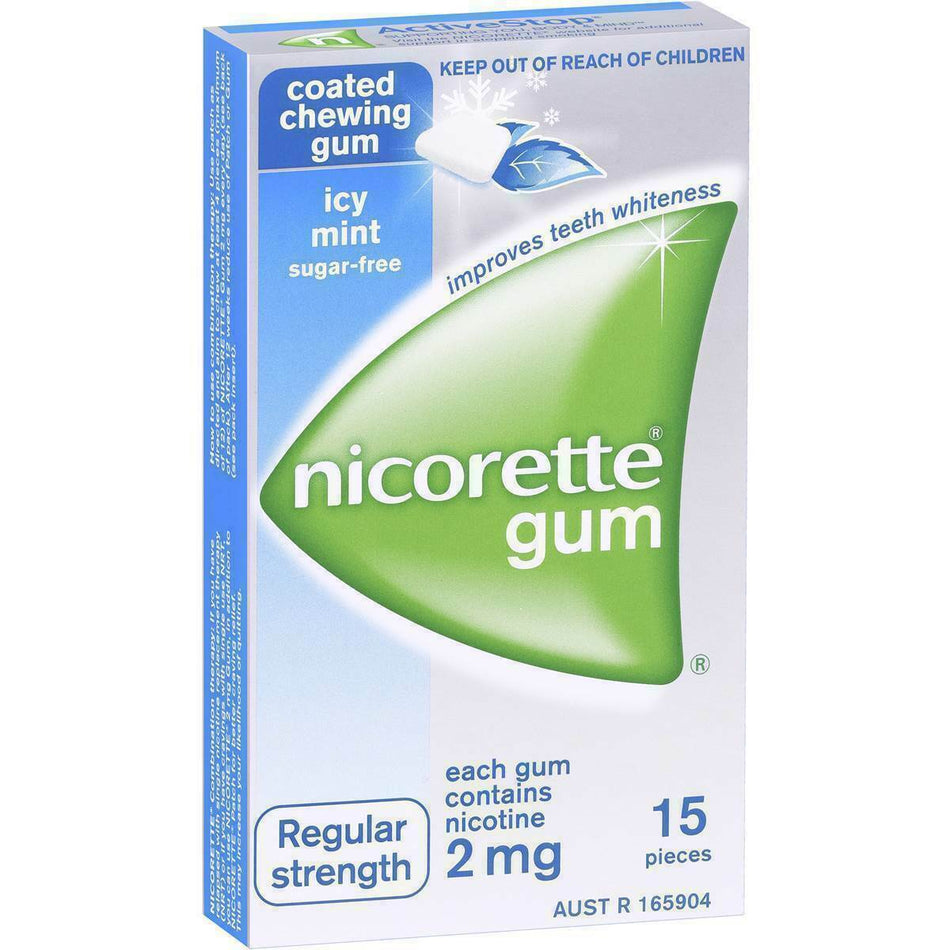 Nicorette Gum Regular Strength 2mg Nicotine Icy Mint 15 Pack