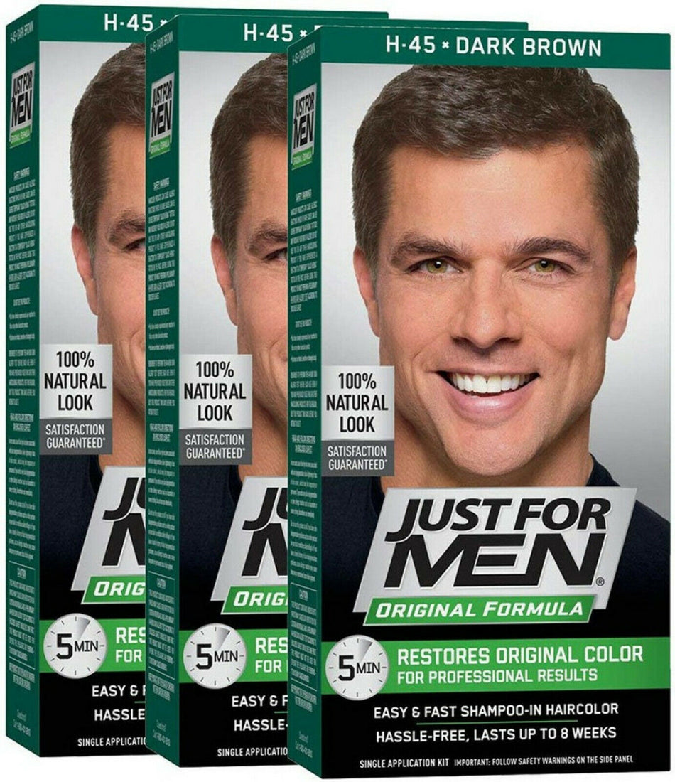 Just for Men Shampoo In Hair Haircolour Natural Look Dark Brown M45 Pack of 3