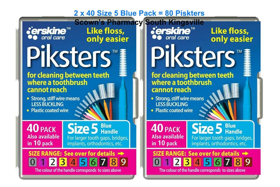 2 x 40 Pack = 80 Piksters Size 5 Interdental BLUE Handle Brush Like Floss