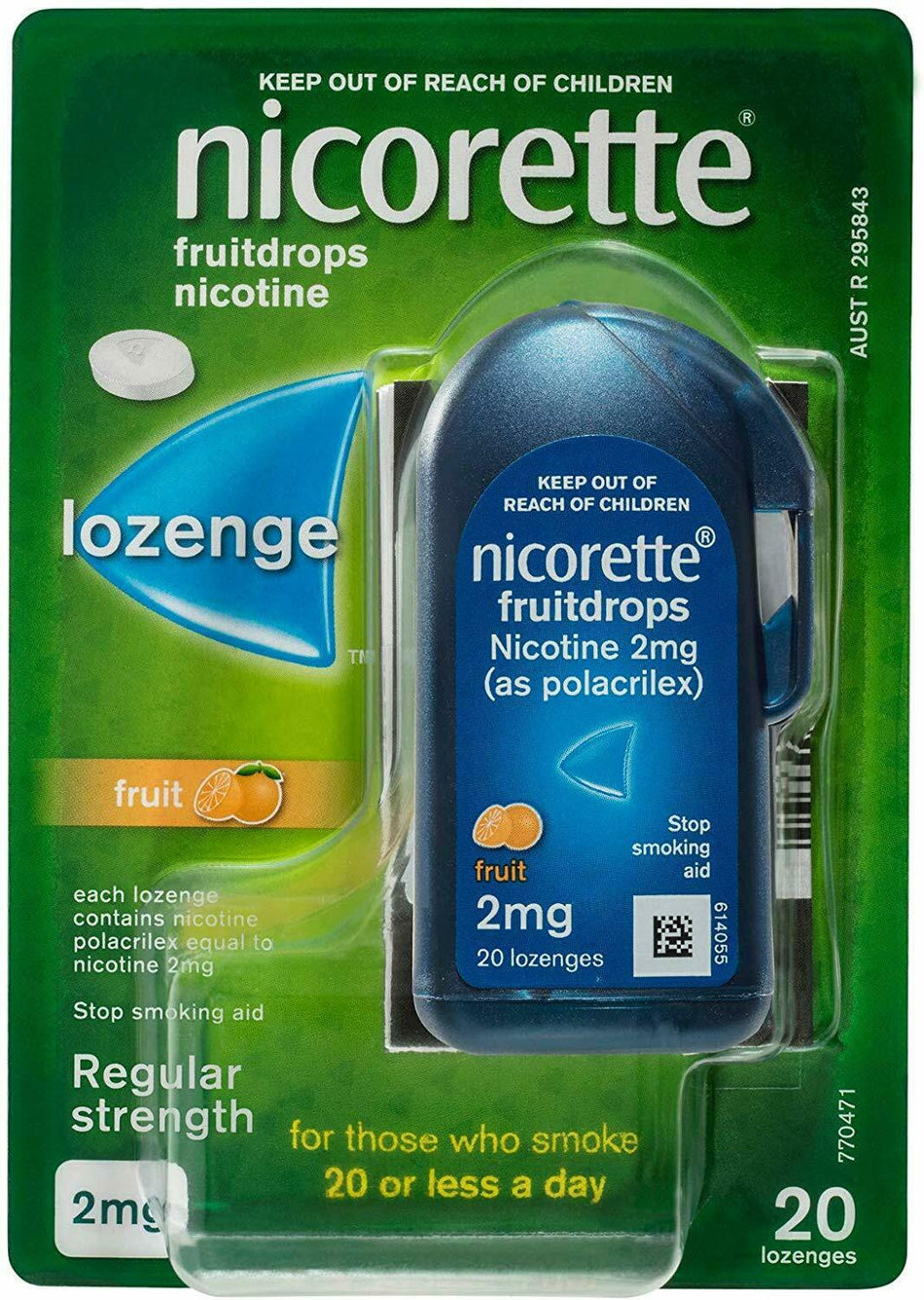 Nicorette Fruitdrops Regular Strength Nicotine 2mg Fruit 20 Pack Lozenges