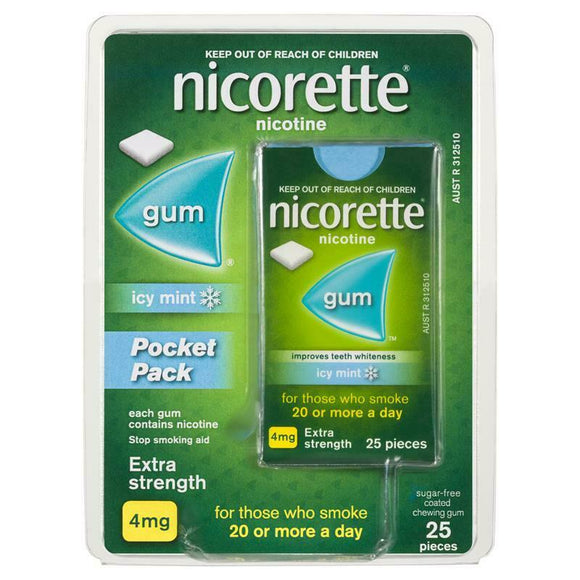 Nicorette Chewing Gum Icy Mint 4mg Extra Strength 25 Pieces